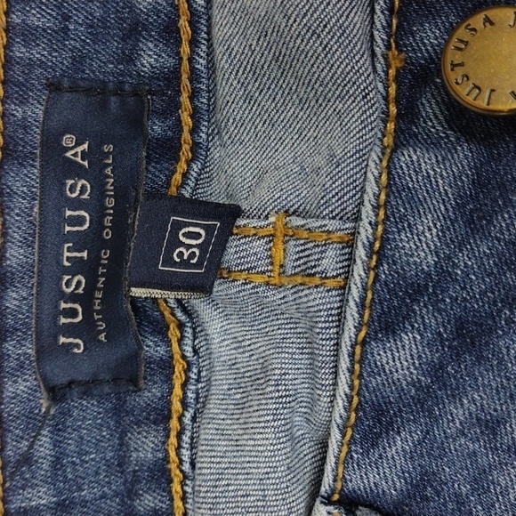 JUSTUSA Blue Whiskering Medium Wash Five Pocket Mid Rise Straight Leg Ankle Jean - Picture 6 of 15